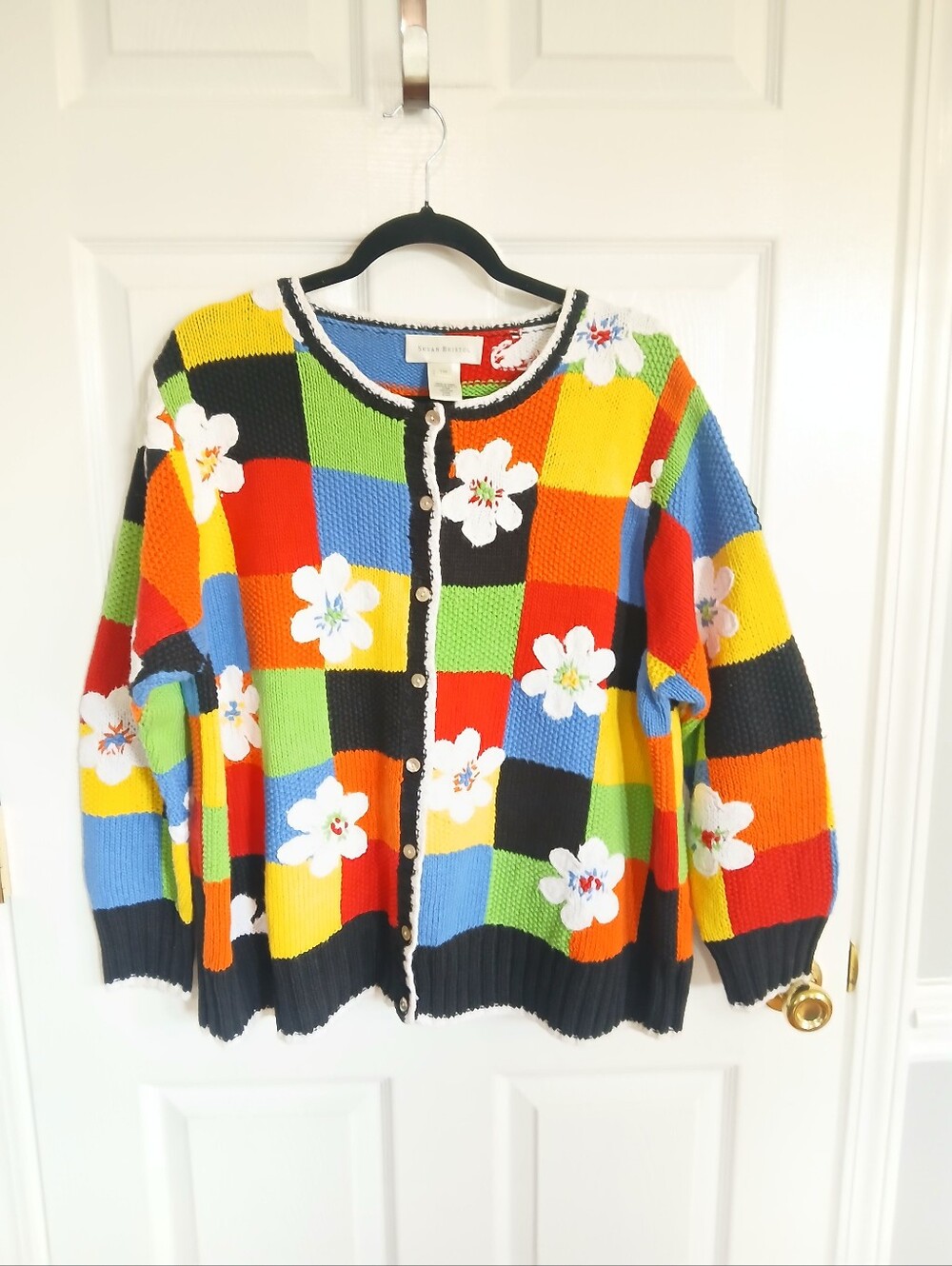 Susan Bristol Multicolor Floral Patchwork Button-Up Sweater Cardigan